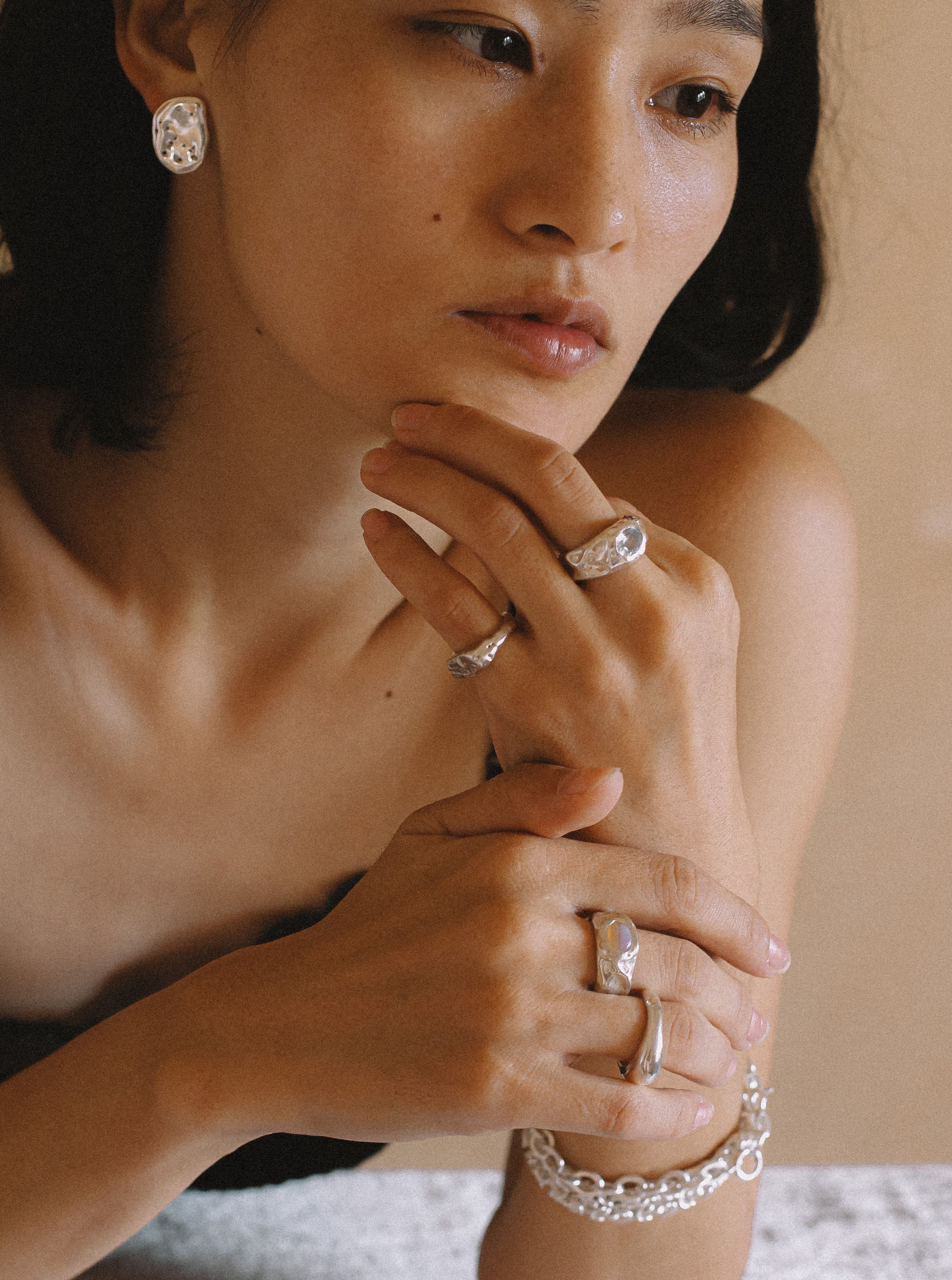 Earrings "Stone" GERMAN x White Petal collaboration SILVER